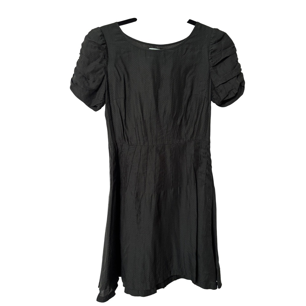 Kimchi Blue Black Silk Blend Puff Sleeve Pintuck Mini Dress Size 4 Urban Outfit